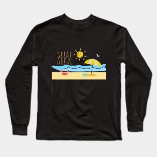 Summer, crab, parasol, slippers, beach, waves, sun Long Sleeve T-Shirt